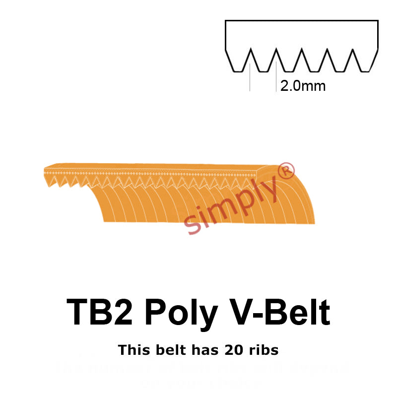 TB2-345 Megadyne Megarib Polyurethane Poly V-Belt 345mm/13.6 inch Length - 20 Ribs - Allow 2-3 Days