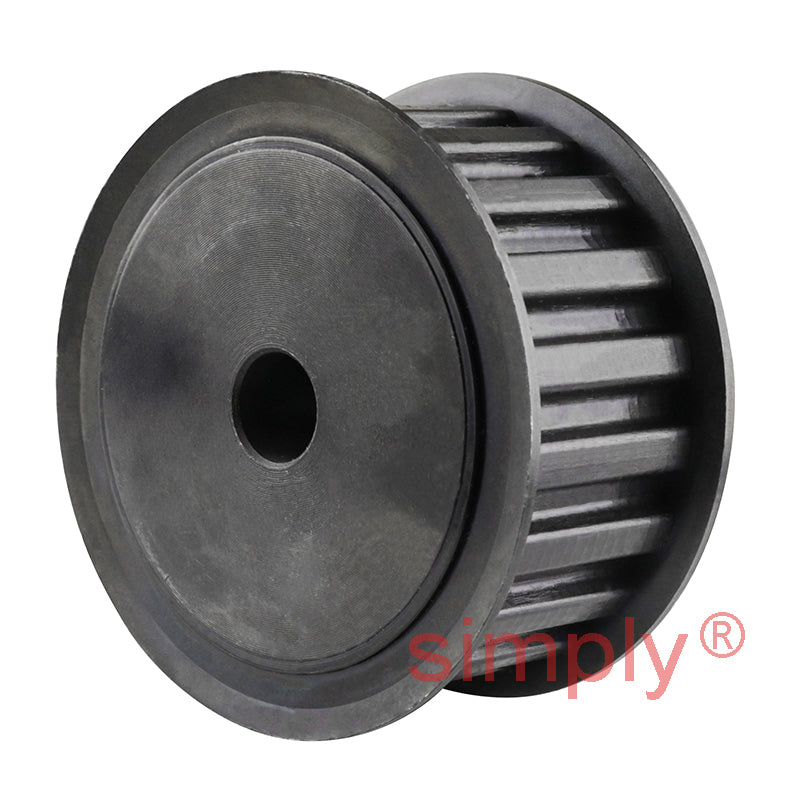 P45-L-100F - 3/8 inch Pitch 45 Tooth Flanged Pilot Bored Steel Timing Pulley for 1 inch Wide Belts