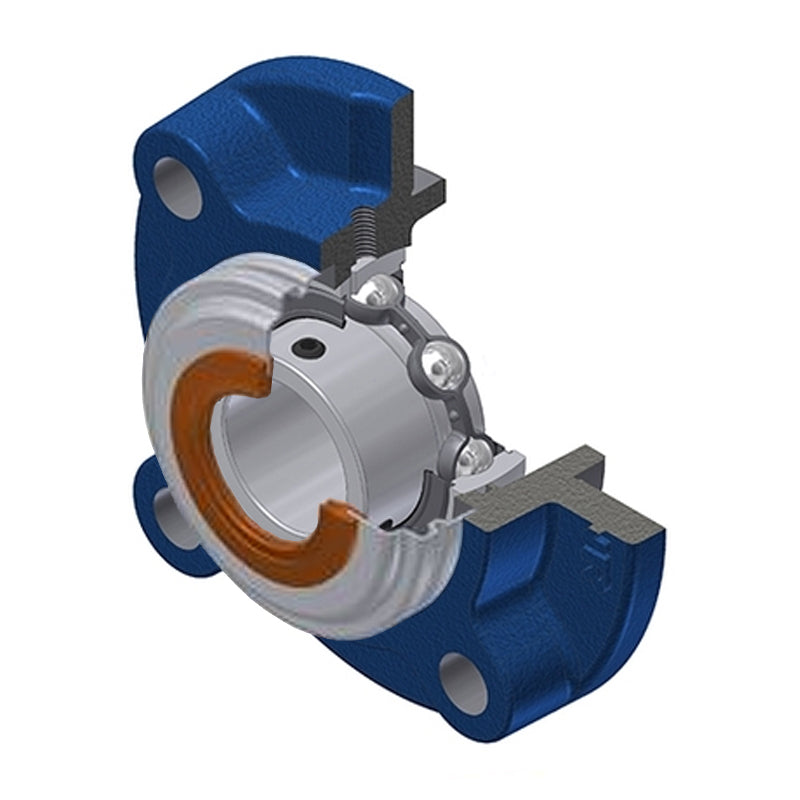 SNR USFC211CC Metric Four Bolt Cast Iron Round Flanged Housing with 55mm Insert with Narrow Steel Plate Cover - Closed Version - Allow 2-3 Days