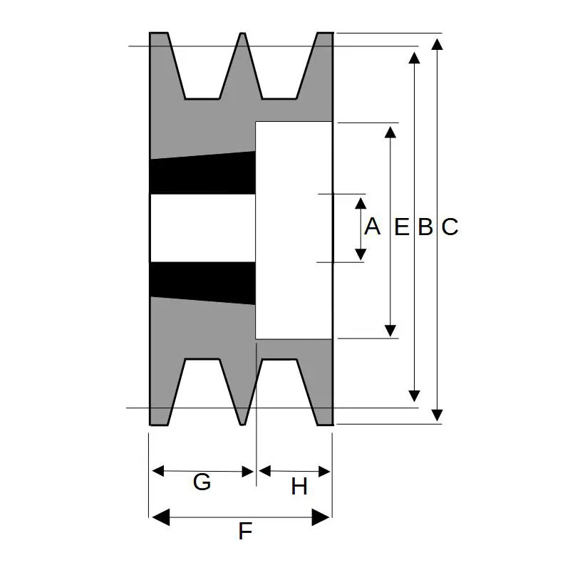 180X2SPB 180mm Pitch Diameter SPB Section Tapered Locking Bush Type Pulley with 2 Grooves (Bush not Incl.)