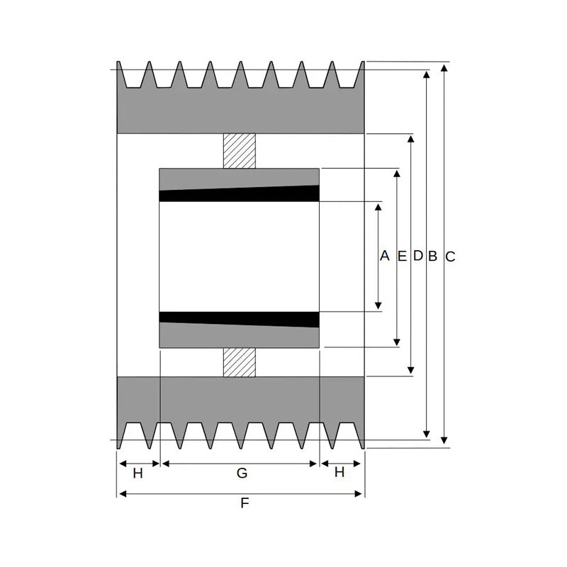 PowerDrive 900X8SPB 900mm Pitch Diameter SPB Section Tapered Locking Bush Type Pulley with 8 Grooves (Bush not Incl.) - Allow 2-3 Days