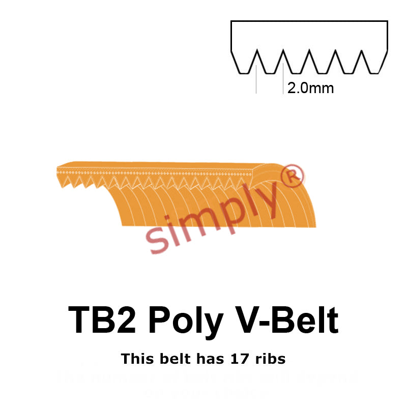 TB2-480 Megadyne Megarib Polyurethane Poly V-Belt 480mm/18.9 inch Length - 17 Ribs - Allow 2-3 Days