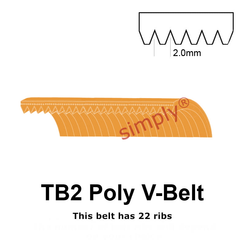 TB2-380 Megadyne Megarib Polyurethane Poly V-Belt 380mm/15 inch Length - 22 Ribs - Allow 2-3 Days