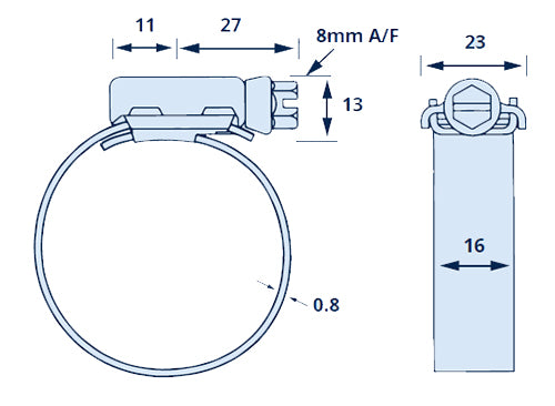 JCS HTM115 304 Stainless Steel Hi-Torque Hose Clip Adjustment Range 85-155mm Band Width 16mm
