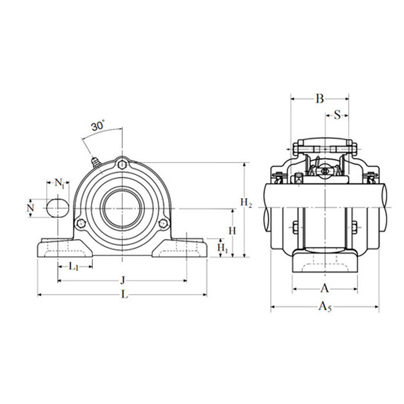 NTN C-UCP210-114D1 Imperial Cast Iron Two Bolt Pillow / Plummer Block Housing with 1-7/8 inch Bore Insert with Cast Iron Cover - Open Version - Allow 2-3 Days