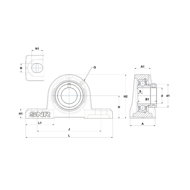 SNR ESP209 Metric Cast Iron Two Bolt Pillow / Plummer Block Housing with 45mm Eccentric Collar Insert - Allow 2-3 Days
