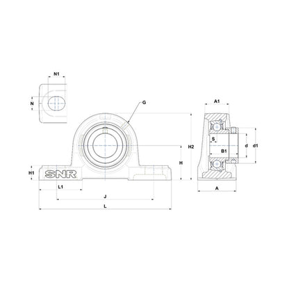 SNR ESP209 Metric Cast Iron Two Bolt Pillow / Plummer Block Housing with 45mm Eccentric Collar Insert - Allow 2-3 Days