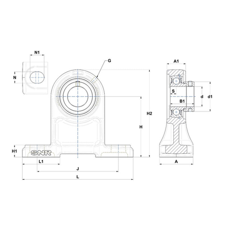 SNR ESPH201 Metric Cast Iron High Centre Height Two Bolt Pillow / Plummer Block Housing with 12mm Bore Eccentric Collar Insert - Allow 2-3 Days