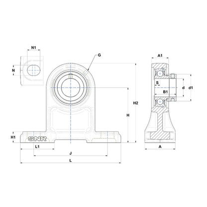 SNR ESPH201 Metric Cast Iron High Centre Height Two Bolt Pillow / Plummer Block Housing with 12mm Bore Eccentric Collar Insert - Allow 2-3 Days
