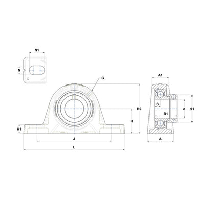 SNR ESPLE212 Metric Cast Iron Two Bolt Pillow / Plummer Block Housing with 60mm Eccentric Collar Insert - Allow 2-3 Days