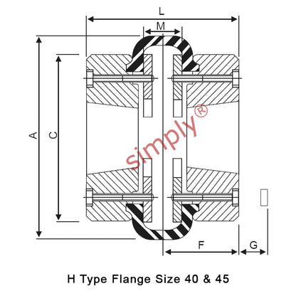 Major Brand F40H/F40H Outer Facing Taper Bores Type Tyre Drive Coupling Assembly with Fire Resistant Antistatic (F.R.A.S) Tyre
