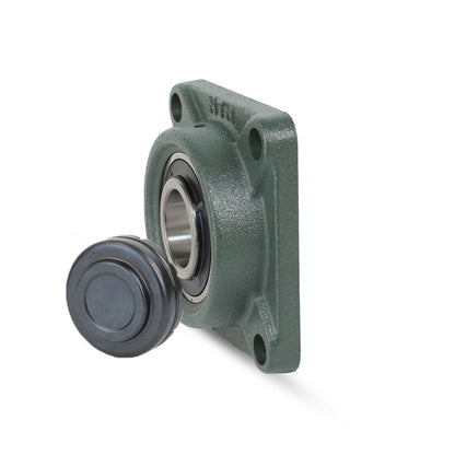 NTN SM-UKF205D1/H2305X Metric Four Bolt Square Cast Iron Housing with Steel Plate Cover - Closed Version - Insert and Adaptor Sleeve Fits 20mm Shaft - Allow 2-3 Days