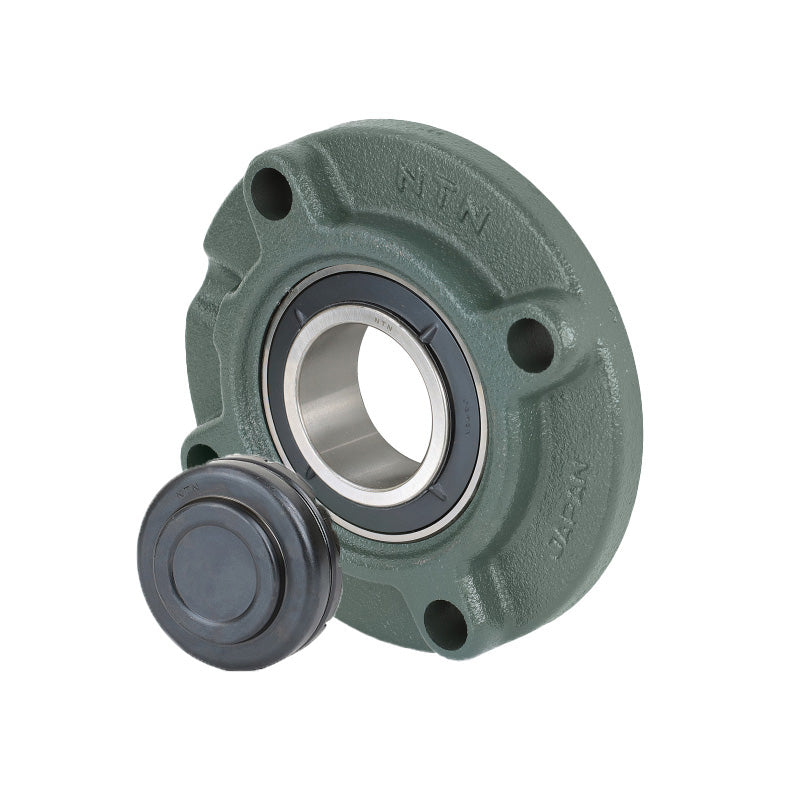 NTN SM-UKFC206SD1/HS2306 Imperial Four Bolt Cast Iron Round Flanged Housing with Steel Plate Cover - Closed Version - Insert and Adaptor Sleeve Fits 7/8 inch Shaft - Allow 2-3 Days