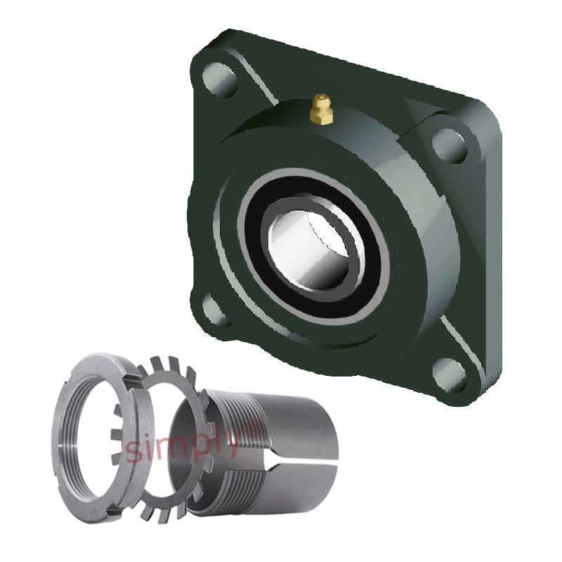 NTN UKF317D1/HA2317X Imperial Four Bolt Square Cast Iron Housing Insert and Adaptor Sleeve Fits 2-15/16 inch Shaft - Allow 2-3 Days