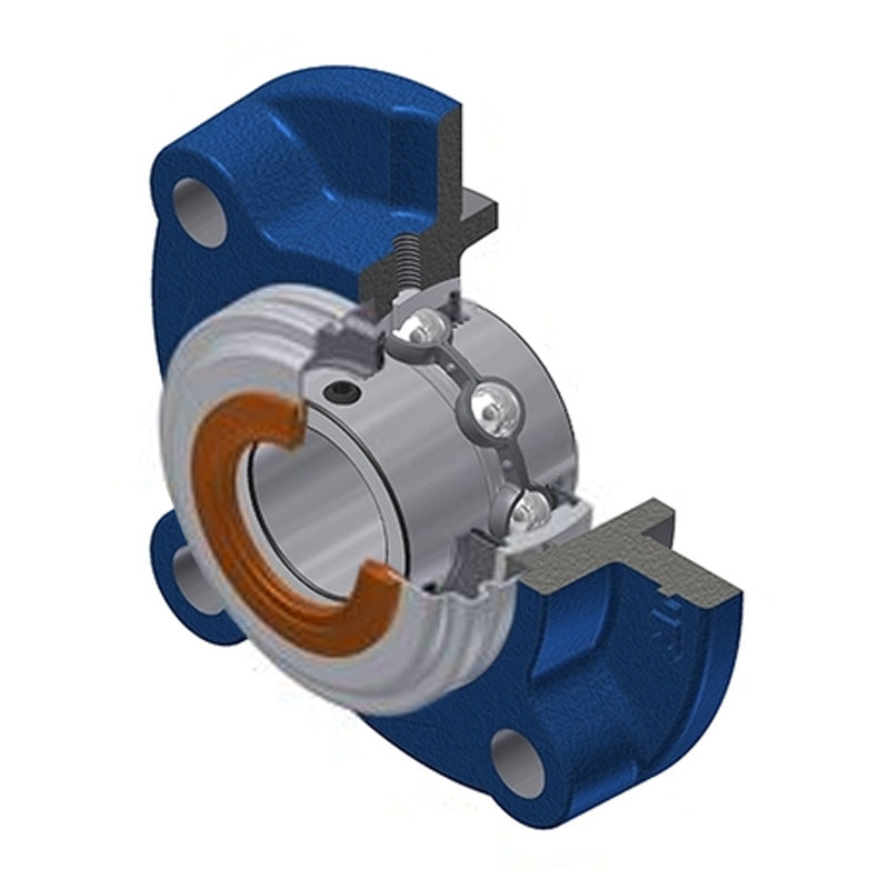 SNR UCFC210CC Metric Four Bolt Cast Iron Round Flanged Housing with 50mm Insert with Narrow Steel Plate Cover - Closed Version - Allow 2-3 Days