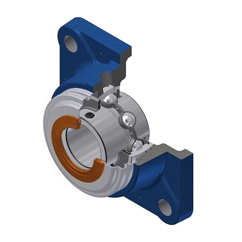 SNR UCFE209-27CC Imperial Four Bolt Square Cast Iron Flange Housing with 1-11/16 inch Bore Insert with Narrow Steel Plate Cover - Closed Version - Allow 2-3 Days