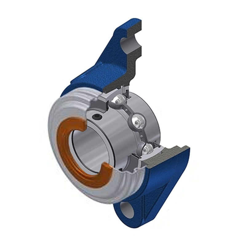 SNR UCFLE209CO Metric Two Bolt Oval Cast Iron Flange Housing with 45mm Bore Insert with Narrow Steel Plate Cover - Open Version - Allow 2-3 Days