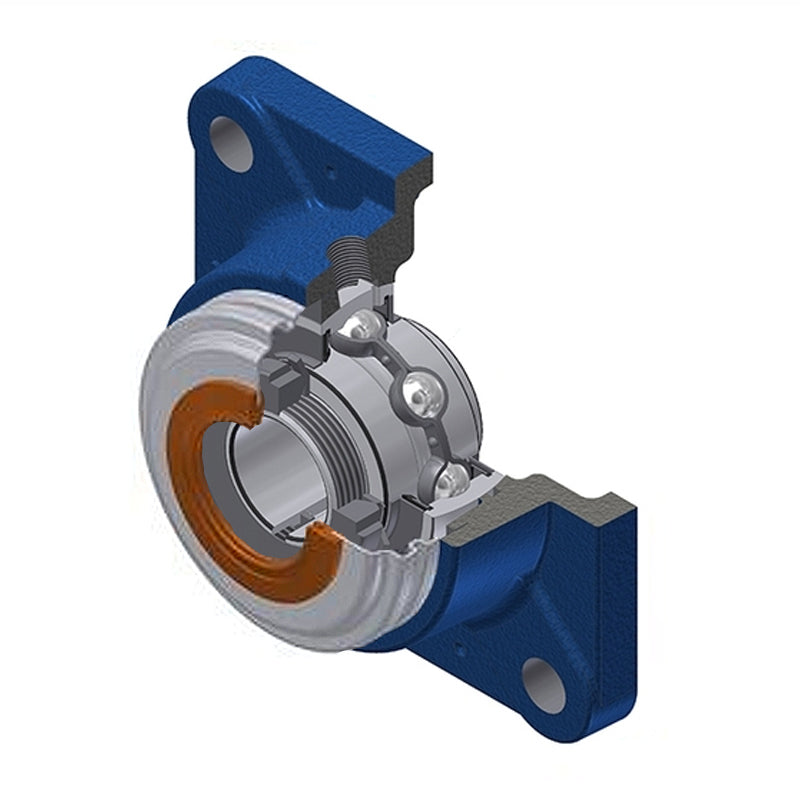SNR UKFE213HCO Metric Four Bolt Square Cast Iron Flange Housing with Narrow Steel Plate Cover - Open Version - Insert and Adaptor Sleeve Fits 60mm Shaft - Allow 2-3 Days