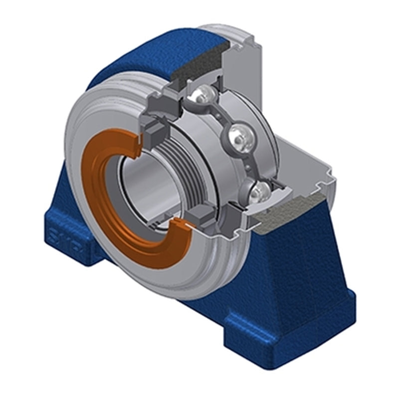 SNR UKPAE210HCO Threaded Base Small Footprint Metric Pillow / Plummer Block Housing with Narrow Steel Plate Cover - Open Version - Insert and Adaptor Sleeve Fits 45mm Shaft - Allow 2-3 Days