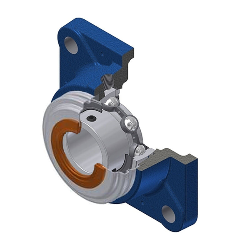 SNR USFE210CO Metric Four Bolt Square Cast Iron Flange Housing with 50mm Bore Insert with Narrow Steel Plate Cover - Open Version - Allow 2-3 Days