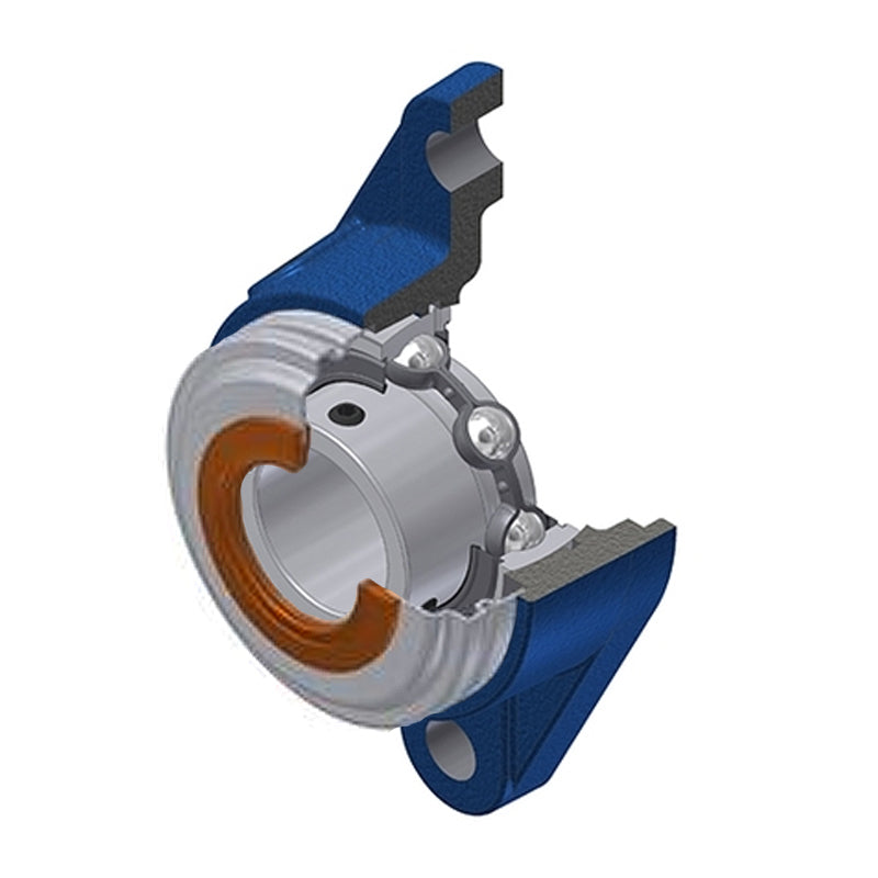 SNR USFLE210CO Metric Two Bolt Oval Cast Iron Flange Housing with 50mm Bore Insert with Narrow Steel Plate Cover - Open Version - Allow 2-3 Days