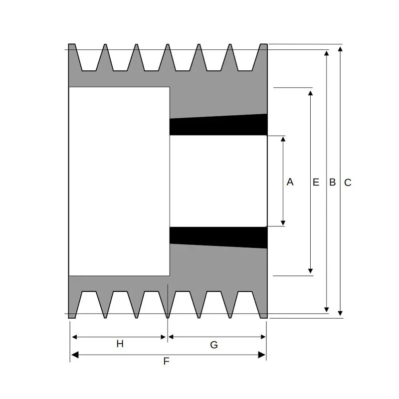 PowerDrive 118X6SPA 118mm Pitch Diameter SPA Section Tapered Locking Bush Type Pulley with 6 Grooves (Bush not Incl.) - Allow 2-3 Days