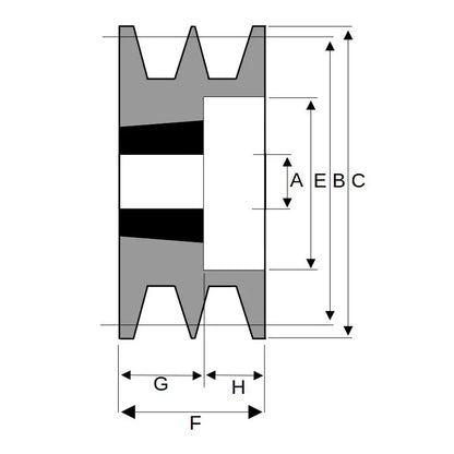 150X2SPB 150mm Pitch Diameter SPB Section Tapered Locking Bush Type Pulley with 2 Grooves (Bush not Incl.)