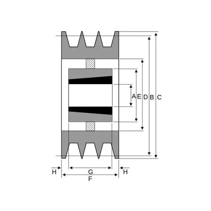 300X3SPB 300mm Pitch Diameter SPB Section Tapered Locking Bush Type Pulley with 3 Grooves (Bush not Incl.)