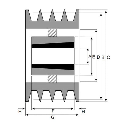 PowerDrive 900X4SPB 900mm Pitch Diameter SPB Section Tapered Locking Bush Type Pulley with 4 Grooves (Bush not Incl.) - Allow 2-3 Days