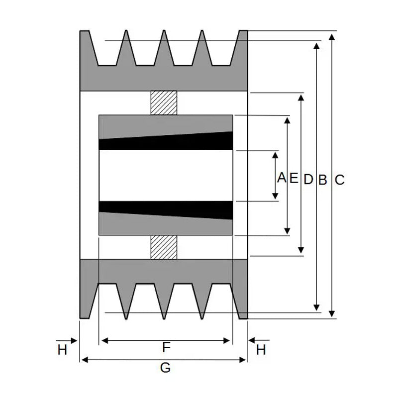 PowerDrive 500X4SPB 500mm Pitch Diameter SPB Section Tapered Locking Bush Type Pulley with 4 Grooves (Bush not Incl.) - Allow 2-3 Days