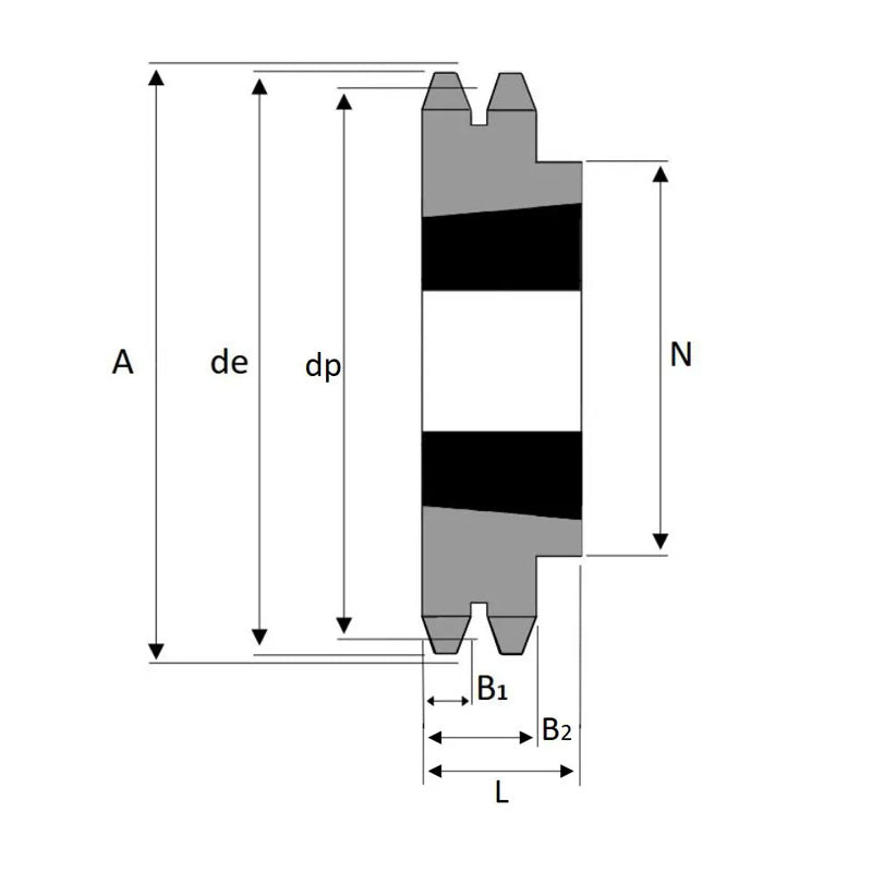 25 Tooth 10B Duplex Sprocket Tapered Locking Bush Type for 5/8 inch Pitch Chain (Bush not Incl.)