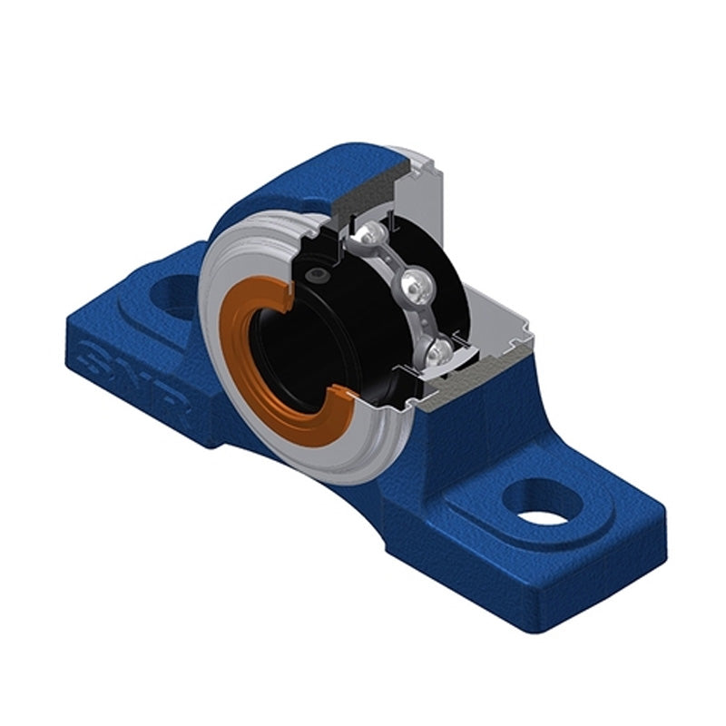 SNR UCP210T20CO Metric Cast Iron Two Bolt Pillow / Plummer Block Housing with 50mm Bore Insert with Steel Plate Cover - Open Version - Wide Temperature Version - Allow 2-3 Days