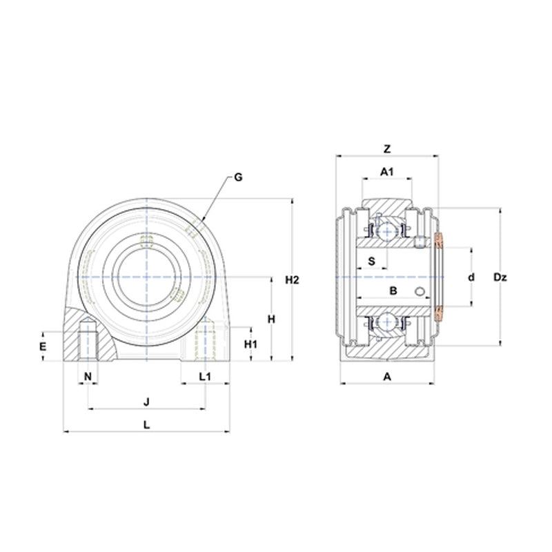 SNR UKPG207HCO Metric Cast Iron Two Bolt Pillow / Plummer Block Housing with Narrow Steel Plate Cover - Open Version - Insert and Adaptor Sleeve Fits 30mm Shaft - Allow 2-3 Days