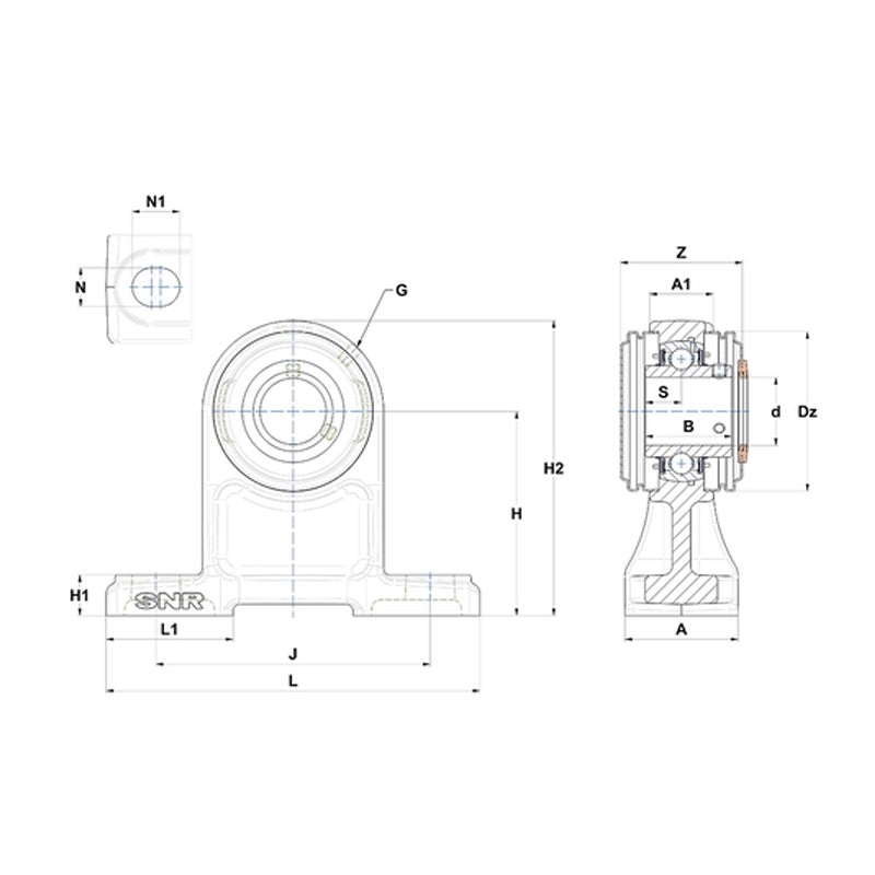 SNR UKP206HCC Metric Cast Iron Two Bolt Pillow / Plummer Block Housing with Narrow Steel Plate Cover - Closed Version - Insert and Adaptor Sleeve Fits 25mm Shaft - Allow 2-3 Days