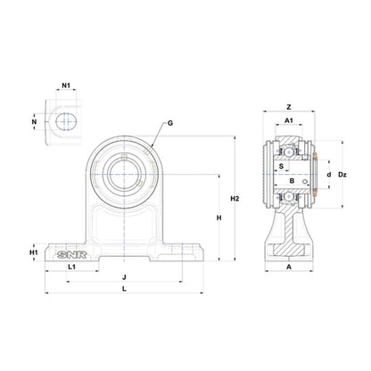 SNR UKP209HCO Metric Cast Iron Two Bolt Pillow / Plummer Block Housing with Narrow Steel Plate Cover - Open Version - Insert and Adaptor Sleeve Fits 40mm Shaft - Allow 2-3 Days