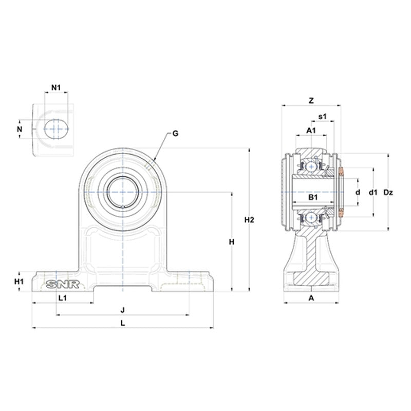 SNR UKPH209HCO Metric Cast Iron High Centre Height Two Bolt Pillow / Plummer Block Housing with Narrow Steel Plate Cover - Open Version - Insert and Adaptor Sleeve Fits 40mm Shaft - Allow 2-3 Days