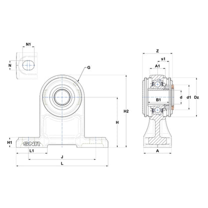 SNR UKPH208HCO Metric Cast Iron High Centre Height Two Bolt Pillow / Plummer Block Housing with Narrow Steel Plate Cover - Open Version - Insert and Adaptor Sleeve Fits 35mm Shaft - Allow 2-3 Days