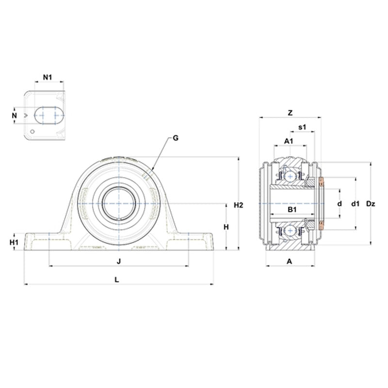 SNR UKPLE211HCC Metric Cast Iron Two Bolt Pillow / Plummer Block Housing with Narrow Steel Plate Cover - Closed Version - Insert and Adaptor Sleeve Fits 50mm Shaft - Allow 2-3 Days