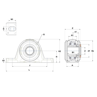 SNR UKPLE212HCO Metric Cast Iron Two Bolt Pillow / Plummer Block Housing with Narrow Steel Plate Cover - Open Version - Insert and Adaptor Sleeve Fits 55mm Shaft - Allow 2-3 Days