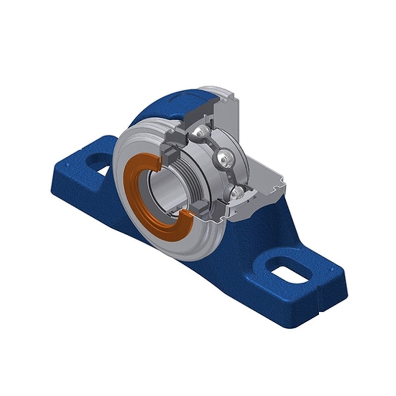 SNR UKPLE211HCO Metric Cast Iron Two Bolt Pillow / Plummer Block Housing with Narrow Steel Plate Cover - Open Version - Insert and Adaptor Sleeve Fits 50mm Shaft - Allow 2-3 Days