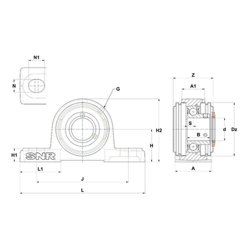 SNR USP201CC Metric Cast Iron Two Bolt Pillow / Plummer Block Housing with 12mm Bore Insert with Narrow Steel Plate Cover - Closed Version - Allow 2-3 Days