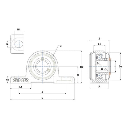 SNR USP208CC Metric Cast Iron Two Bolt Pillow / Plummer Block Housing with 40mm Bore Insert with Narrow Steel Plate Cover - Closed Version - Allow 2-3 Days