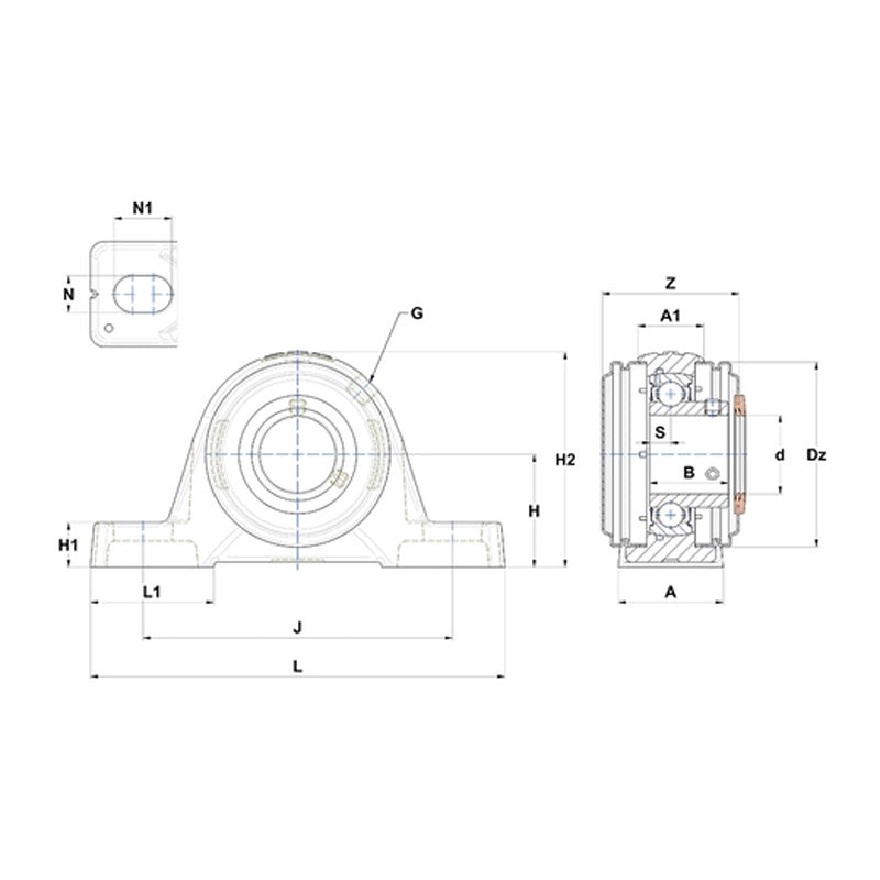 SNR USPE208CC Metric Cast Iron Two Bolt Pillow / Plummer Block Housing with 40mm Bore Insert with Narrow Steel Plate Cover - Closed Version - Allow 2-3 Days