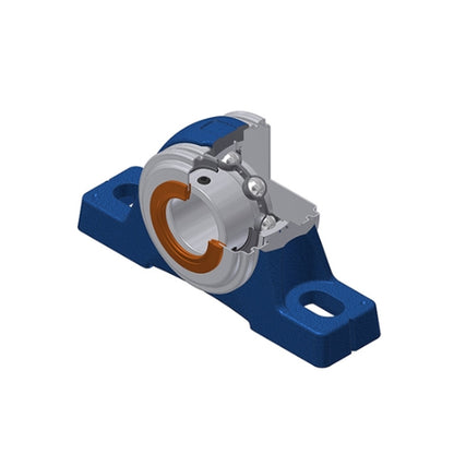 SNR USPE204CO Metric Cast Iron Two Bolt Pillow / Plummer Block Housing with 20mm Bore Insert with Narrow Steel Plate Cover - Open Version - Allow 2-3 Days